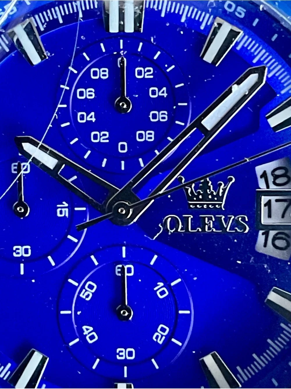 NIB OLEVS Men’s Blue Dial Stainless Steel Chronograph Watch Full Set